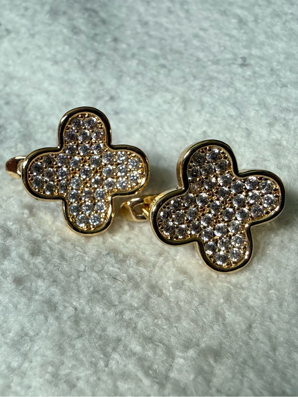 Gold Clover Pave Crystal Earrings